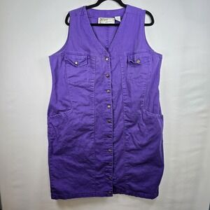 VTG California Gold Rush Denim Dress Women's Size 16‎ Sleeveless 90s Purple